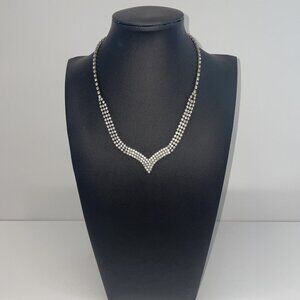 VTG Chevron Clear Rhinestone Collar Necklace‎ V Shaped Silver Tone Wedding  AL1